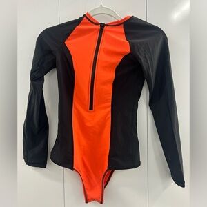 VOLCOM Colorblocked Long Sleeve Logo Print Swimsuit, Size Extra Small